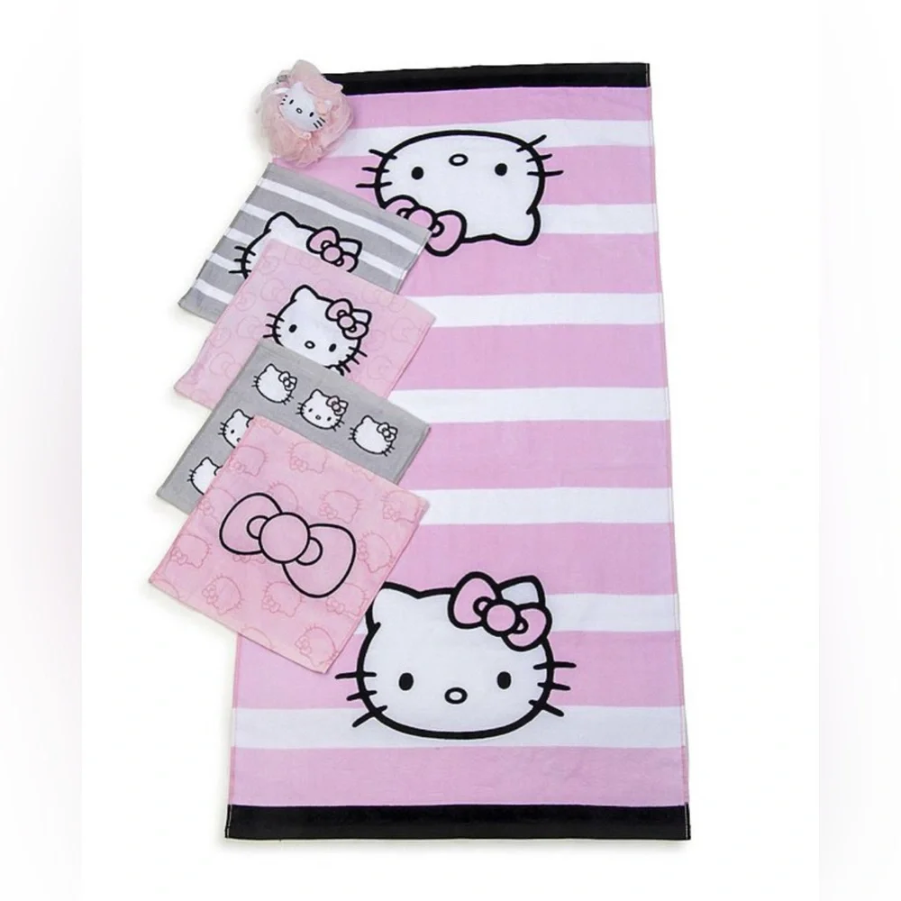Hello Kitty Pink 6 Piece Bath Set- New